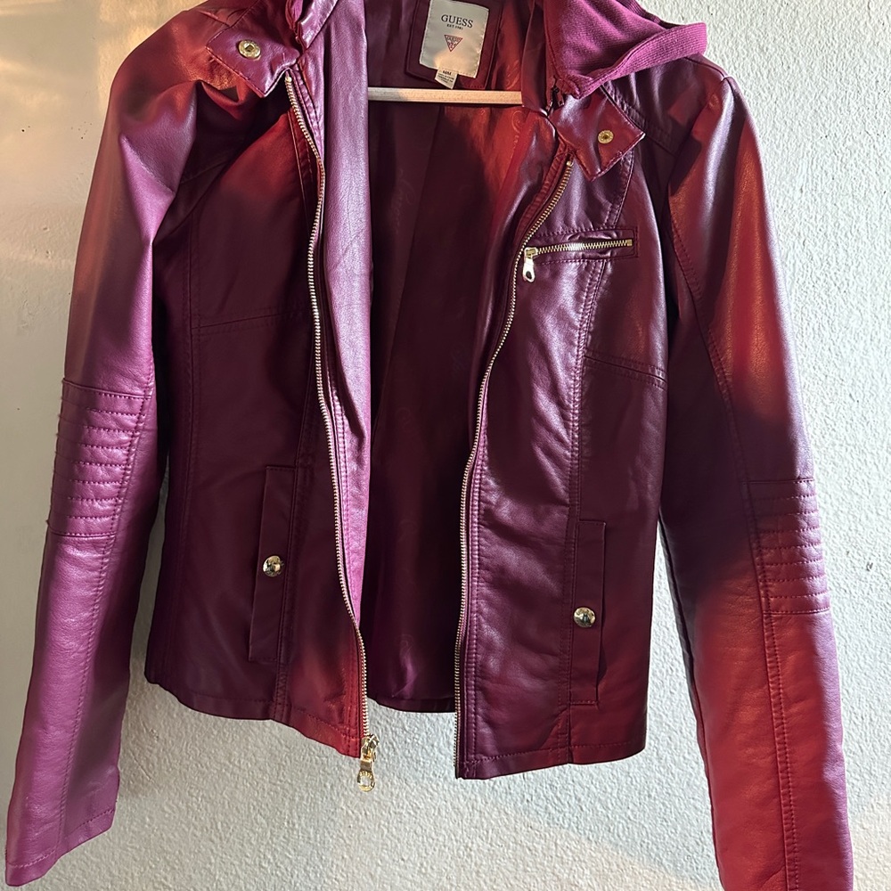 Guess Red and Purple Leather Moto Jacket